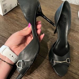 Gucci dark gray almost black. No dust bag or box, heel height approx 3.5’
